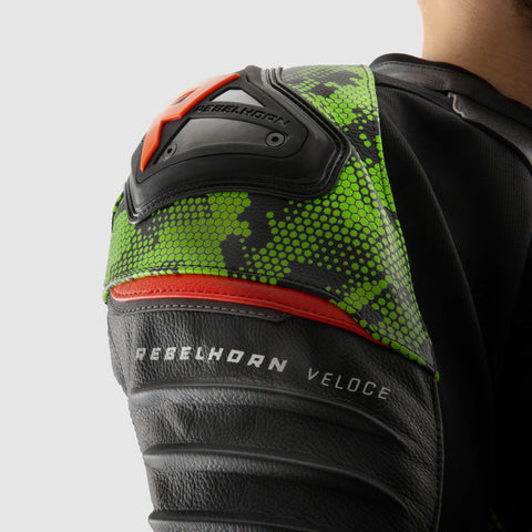 Rebelhorn Veloce Camo Black/Green/Fluo Red Leather Jacket