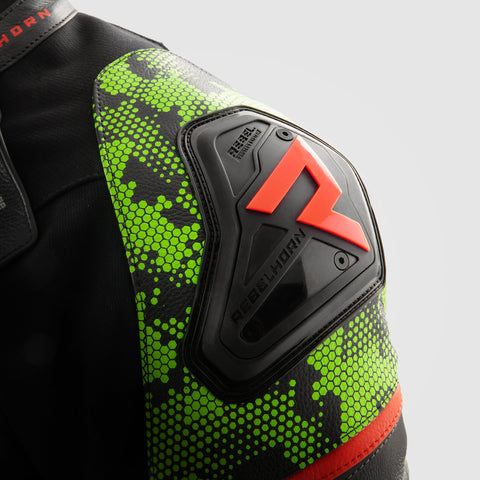 Rebelhorn Veloce Camo Black/Green/Fluo Red Leather Jacket